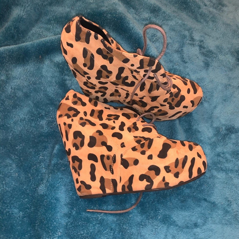Leopard print wedge bootie